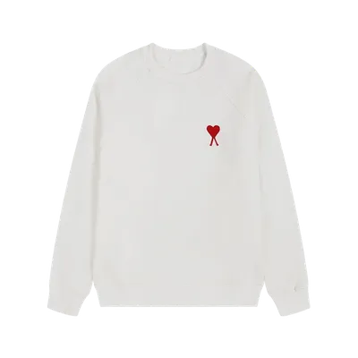 Amiclams White Hoodie: Unisex Cotton Crewneck with Red Heart Emblem