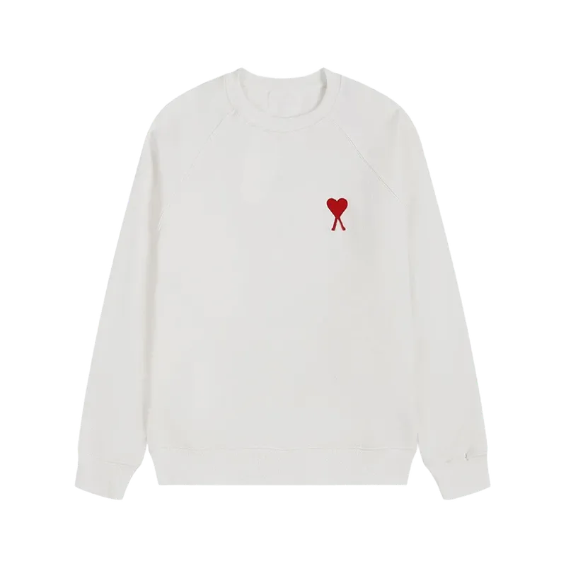Amiclams White Hoodie: Unisex Cotton Crewneck with Red Heart Emblem