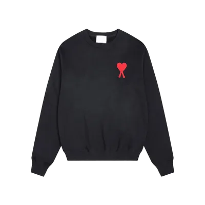 Amiclams Black Hoodie: Unisex Cotton Streetwear with Red Heart Design