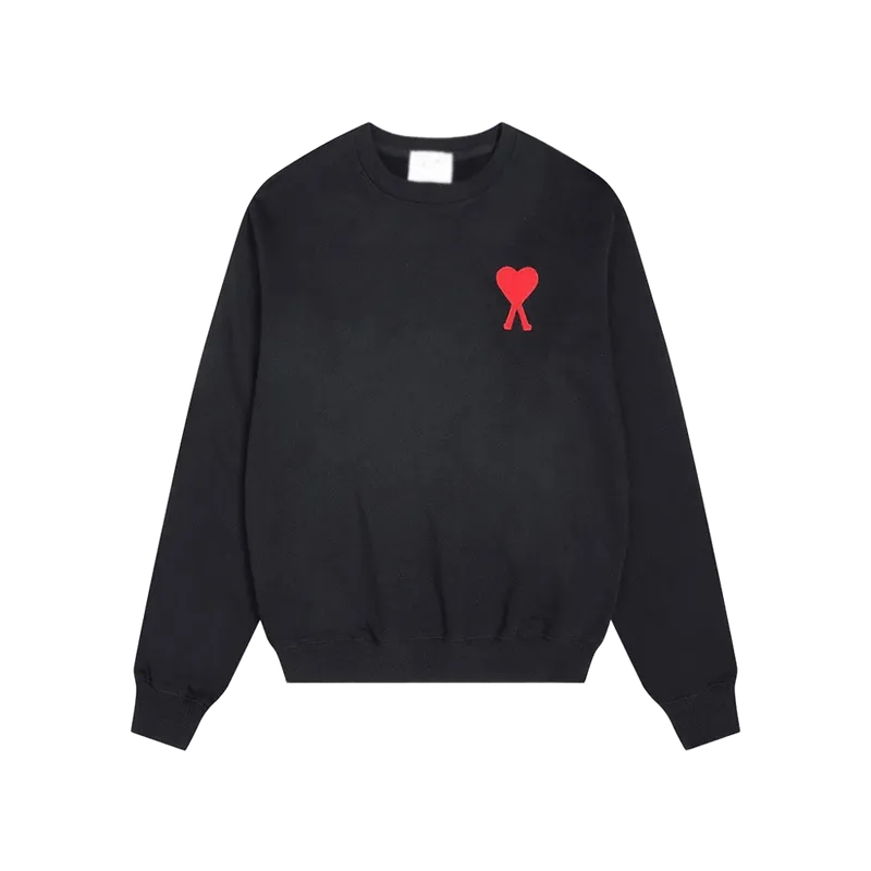 Amiclams Black Hoodie: Unisex Cotton Streetwear with Red Heart Design