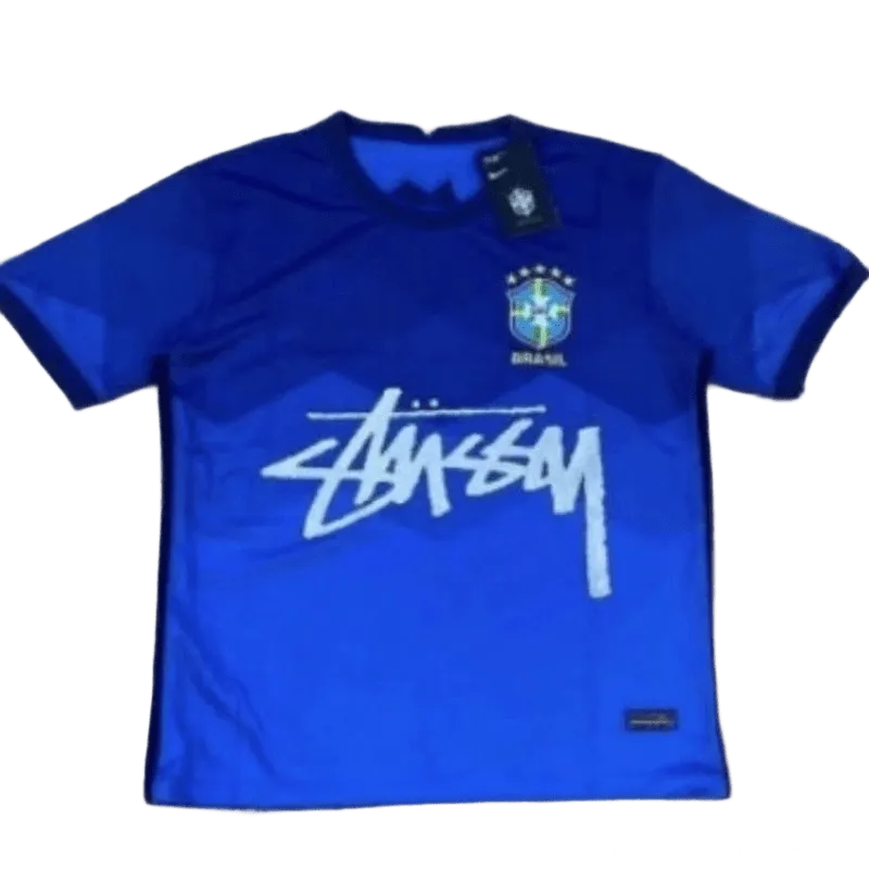 Stussy 90s Retro Blue Football Jersey, Brazil Graffiti Logo