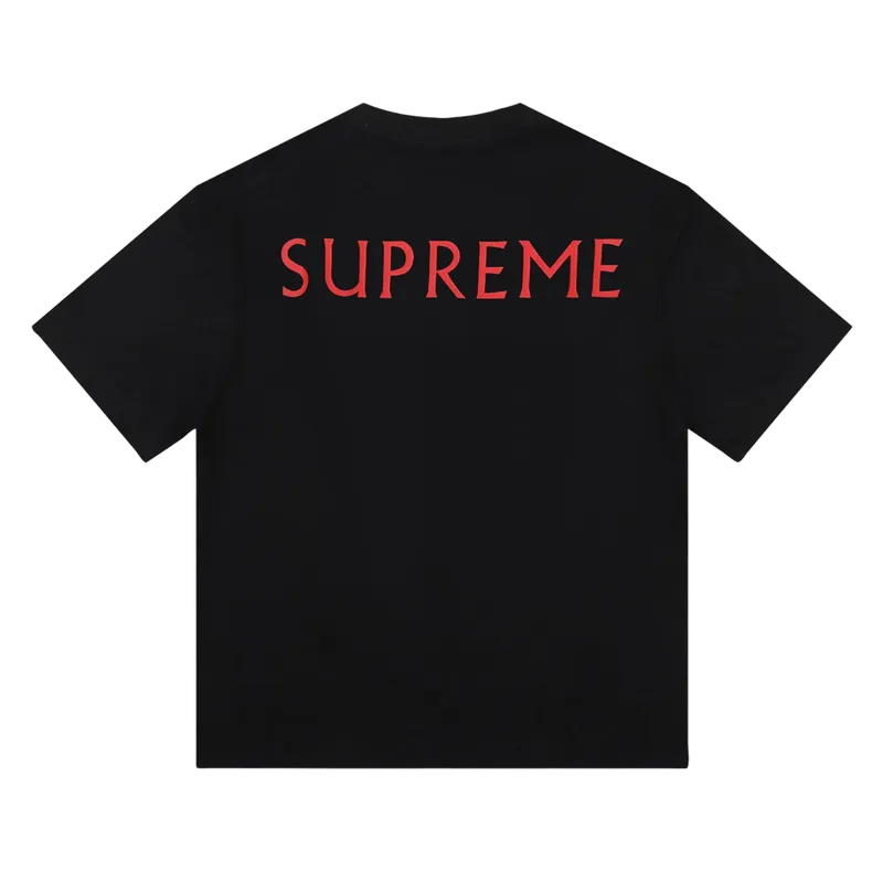 Supreme Black Cotton Tee: Red Logo Unisex Streetwear