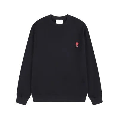 Amiclams Black Cotton Hoodie: Unisex Pullover with Red Heart