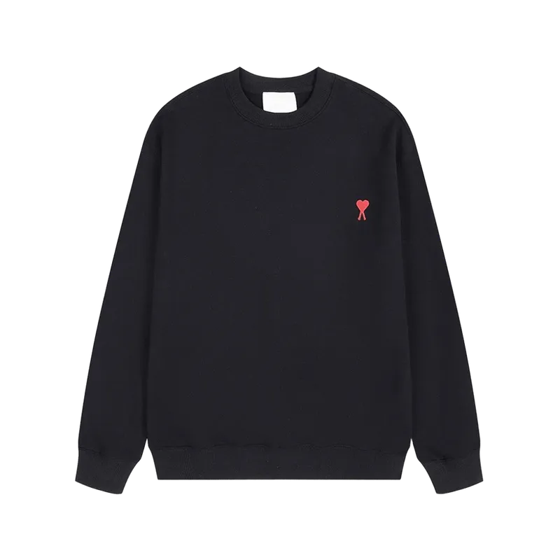 Amiclams Black Cotton Hoodie: Unisex Pullover with Red Heart