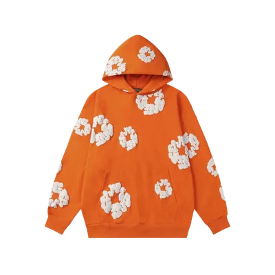 Denim Tears Orange Fleece Hoodie: Floral Print, Unisex