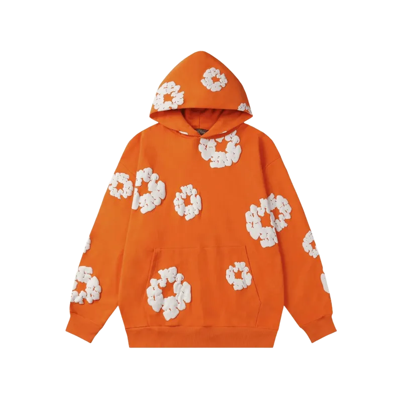 Denim Tears Orange Fleece Hoodie: Floral Print, Unisex