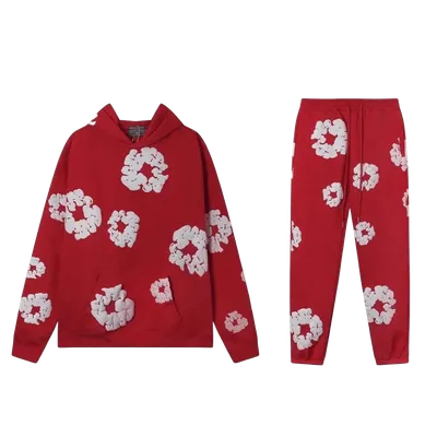 Denim Tears Red Hoodie: Unisex Cotton Streetwear Set