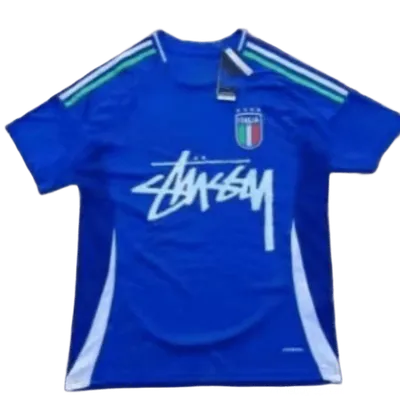 Stussy 90s Blue Football Jersey: Retro Unisex Streetwear Top