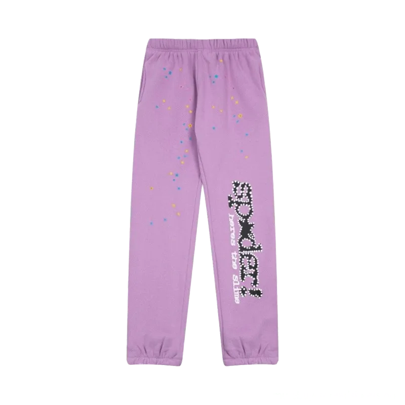 SP5DER Purple Star Rhinestone Pants: Unisex Streetwear