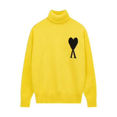 Amiclams Yellow Heart Unisex High-Neck Cozy Sweater