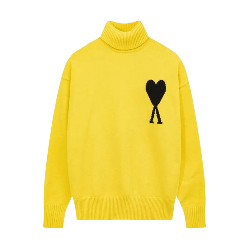 Amiclams Yellow Heart Unisex High-Neck Cozy Sweater