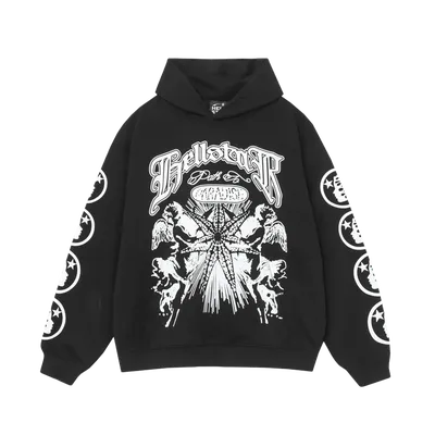 Hellstar Gothic Black Hoodie: Unisex Cotton Blend, Warm Graphic Print