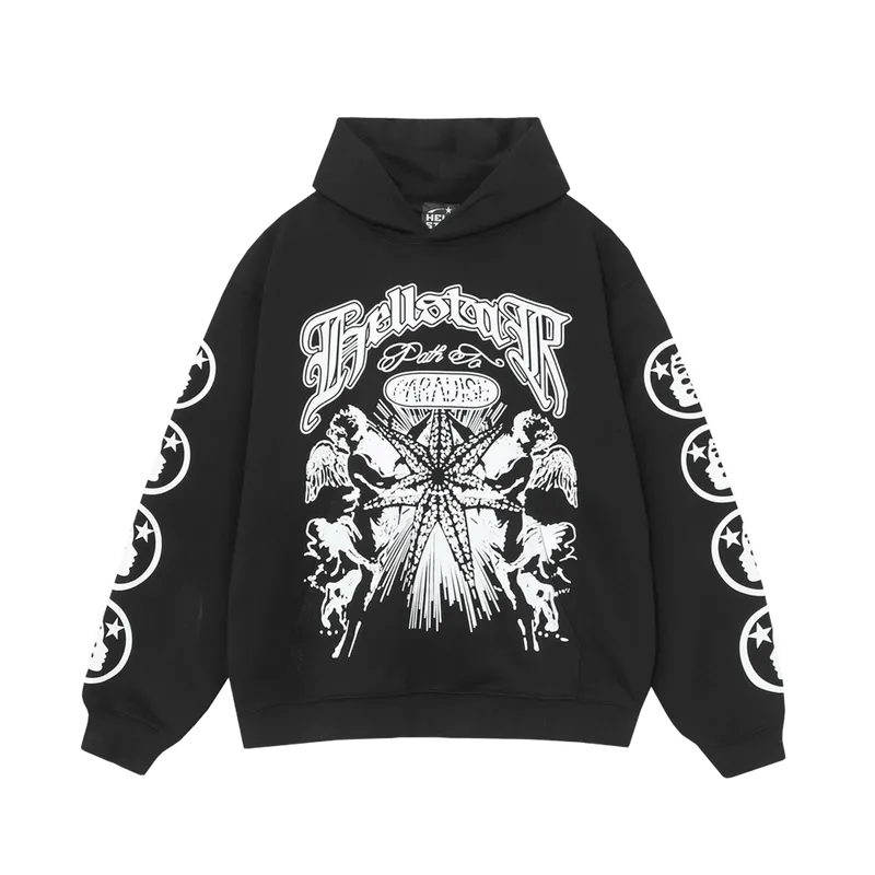 Hellstar Gothic Black Hoodie: Unisex Cotton Blend, Warm Graphic Print