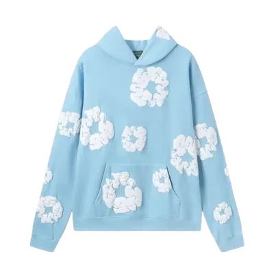 Denim Tears 3D Floral Hoodie: Light Blue Unisex Streetwear