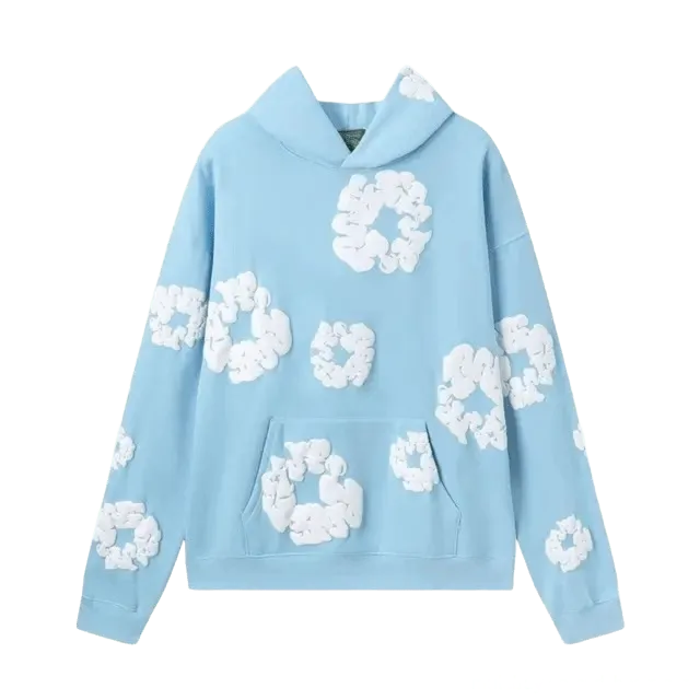 Denim Tears 3D Floral Hoodie: Light Blue Unisex Streetwear