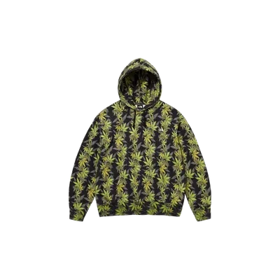 Supreme Black Hoodie Green Leaf Print Unisex Streetwear