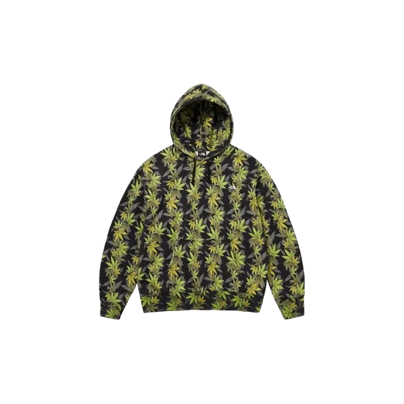 Supreme Black Hoodie Green Leaf Print Unisex Streetwear