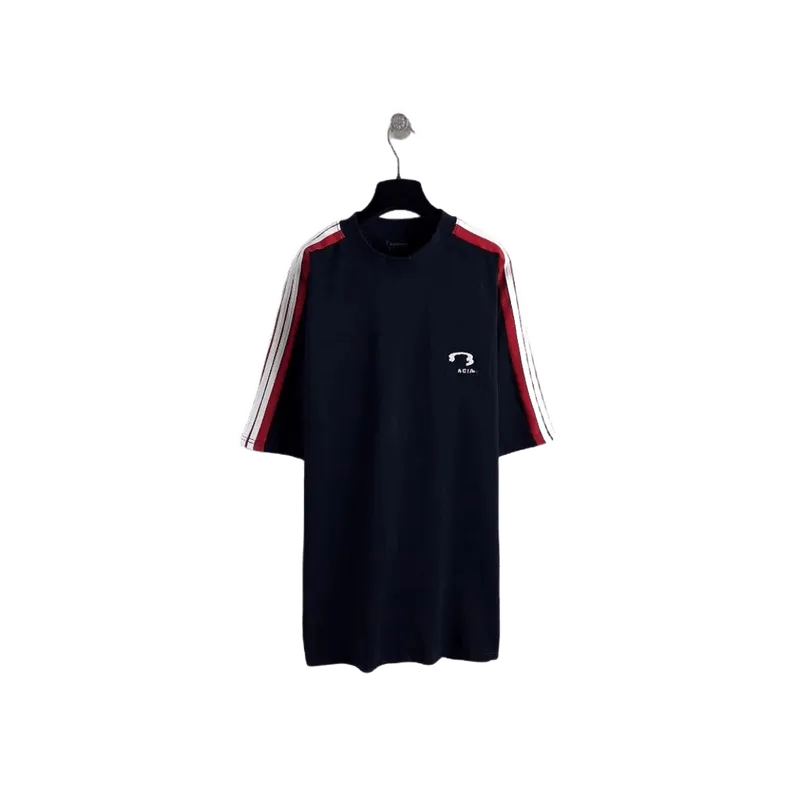 Balenciaga Black Cotton T-Shirt: Striped Sleeve, Unisex