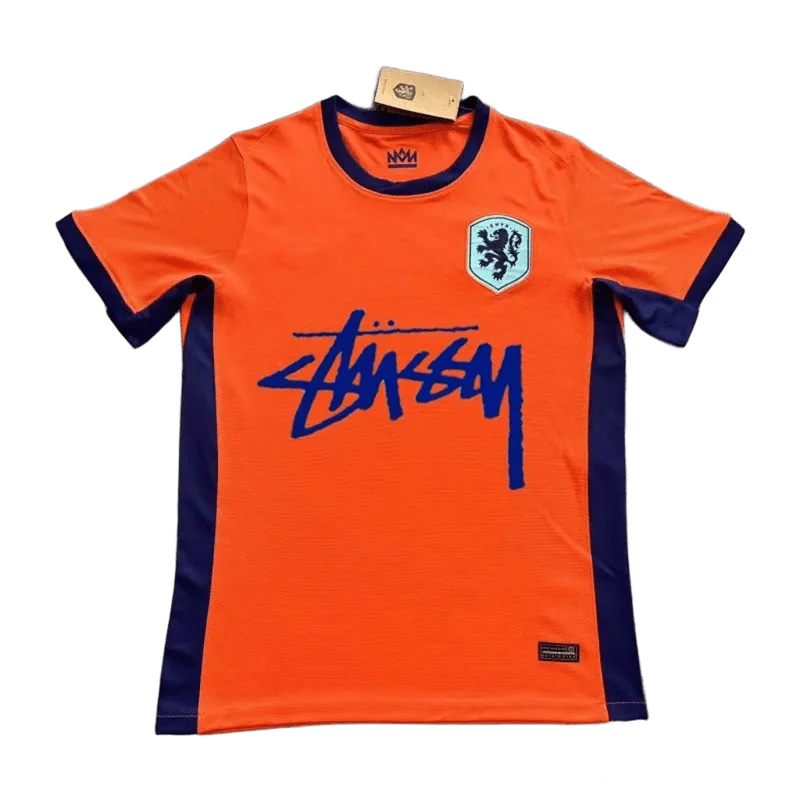 Stussy Orange Football Jersey: Vintage Unisex Breathable Sportswear