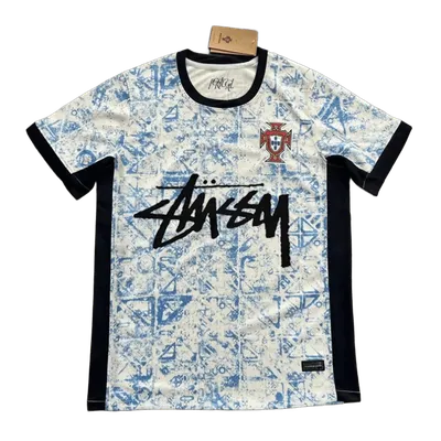 Stussy Blue White Football Jersey: Breathable Quick-Dry Streetwear