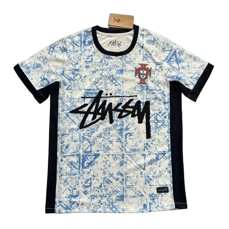 Stussy Blue White Football Jersey: Breathable Quick-Dry Streetwear