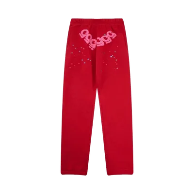 SP5DER Red Joggers: Unisex Star-Print Streetwear Pants