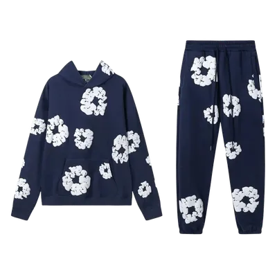 DenimTears Deep Blue Hoodie & Pants Set - Graphic Print Streetwear