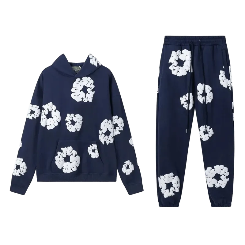 DenimTears Deep Blue Hoodie & Pants Set - Graphic Print Streetwear