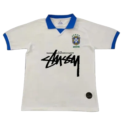 Stussy 90s Retro Soccer Jersey White Blue Cotton Unisex Brazil