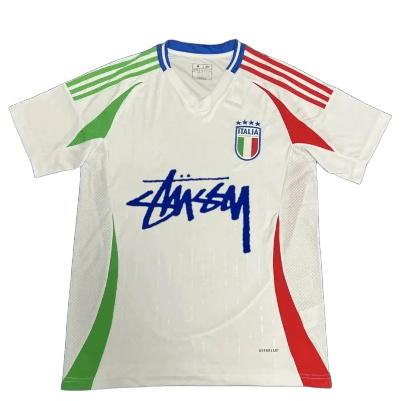 Stussy White Football Jersey: Graffiti Logo & Italian Stripes