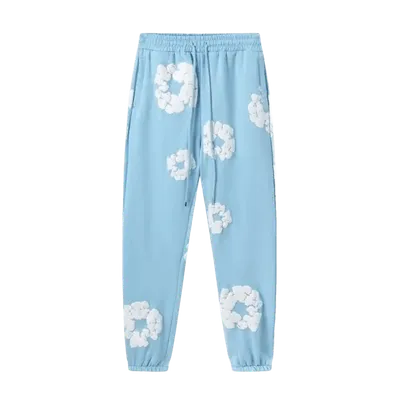 DenimTears Floral Sweatpants: Light Blue, Unisex Streetwear