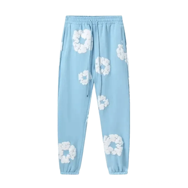 DenimTears Floral Sweatpants: Light Blue, Unisex Streetwear