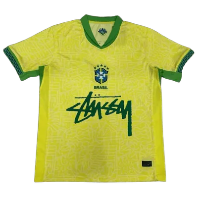 Stussy Yellow Brazil V-Neck Football Jersey, Quick-Dry Streetwear