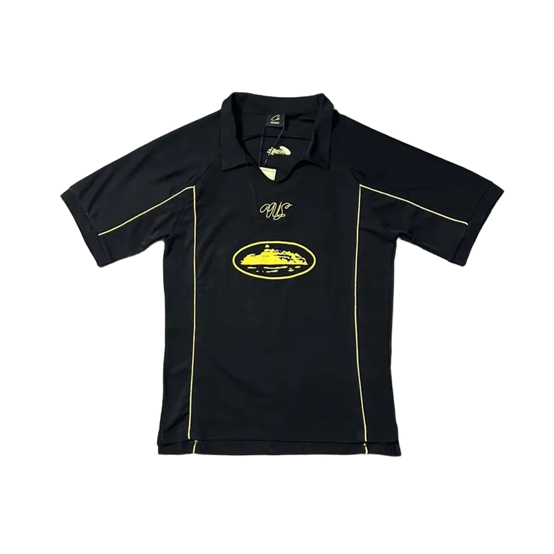 Cavalli Black Sport Jersey: Breathable, Gold Logo, Unisex