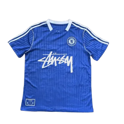 Stussy Blue Football Jersey: Unisex Breathable Streetwear