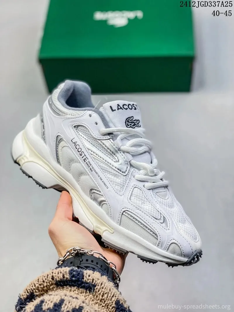 Lacoste White Mesh & Leather Sneakers, Unisex Shoes