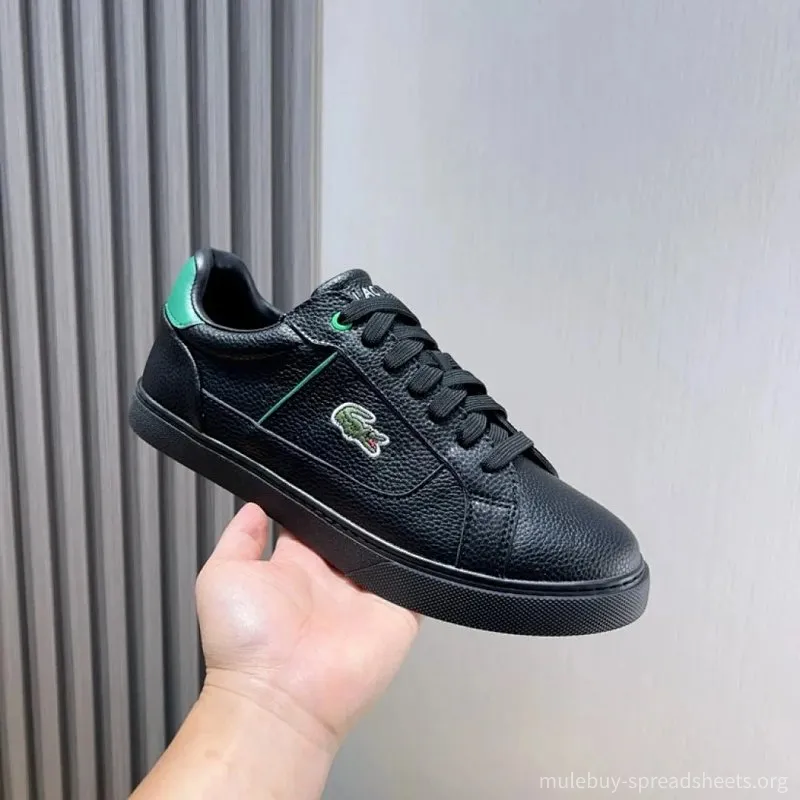 LACOSTE Black Leather Sneakers Unisex Classic Crocodile Logo