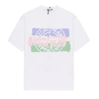 Stone Island White Tee: Unisex Cotton Streetwear w/ Compass Patch