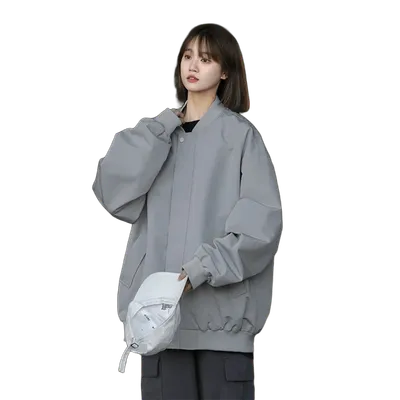 AOBINKA Women's Gray Windproof Oversized Jacket | Streetwear & Warm