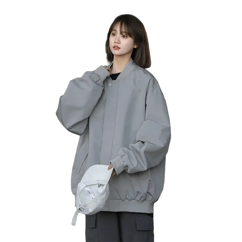 AOBINKA Women's Gray Windproof Oversized Jacket | Streetwear & Warm