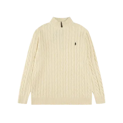 Ralph Lauren Ivory Cable Knit Wool Sweater Pony Logo