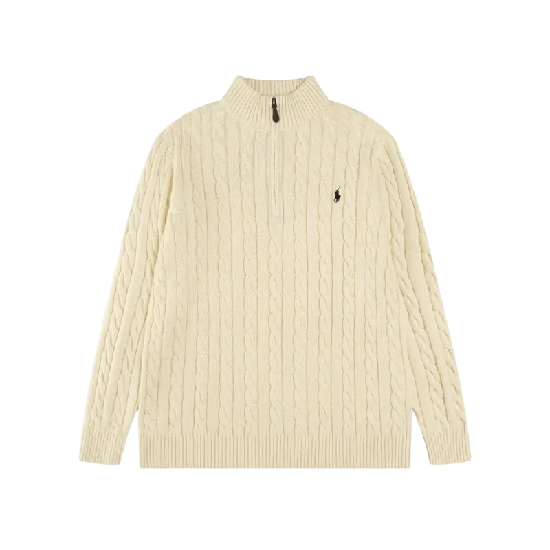 Ralph Lauren Ivory Cable Knit Wool Sweater Pony Logo