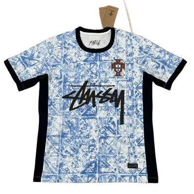 Stussy 90s Blue White Football Jersey, Unisex Streetwear