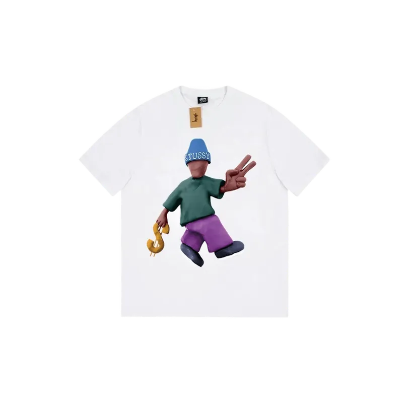 Stussy White 90s Cartoon Tee: Unisex Cotton Streetwear