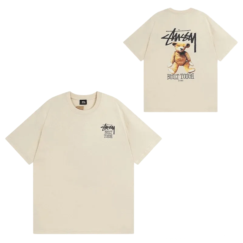 Stussy Beige Cotton T-Shirt: 90s Retro Streetwear Unisex Tee