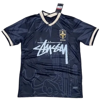Stussy Black Football Jersey: Unisex Streetwear, Breathable