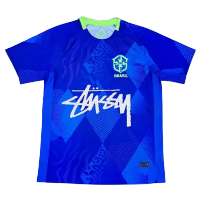 Stussy Brazil Football Jersey: Blue Quick-Dry Streetwear Top