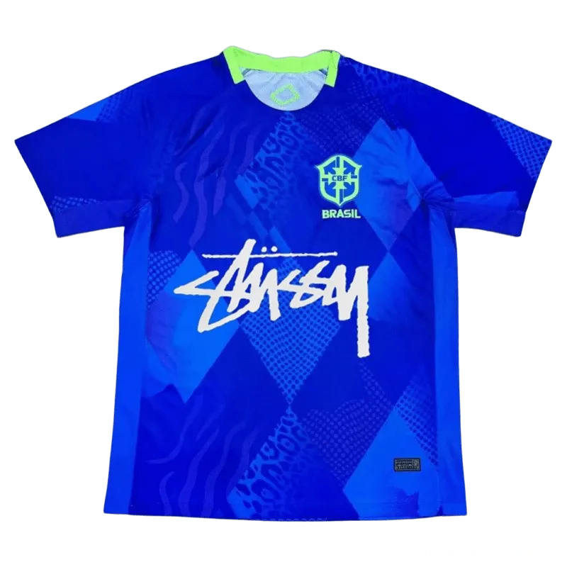 Stussy Brazil Football Jersey: Blue Quick-Dry Streetwear Top