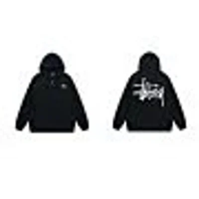 STUSSY Classic Black Hooded Puffer Jacket Unisex Winter Coat