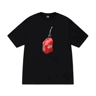Stussy Classic Black Cotton Tee: Red Logo, Relaxed Fit